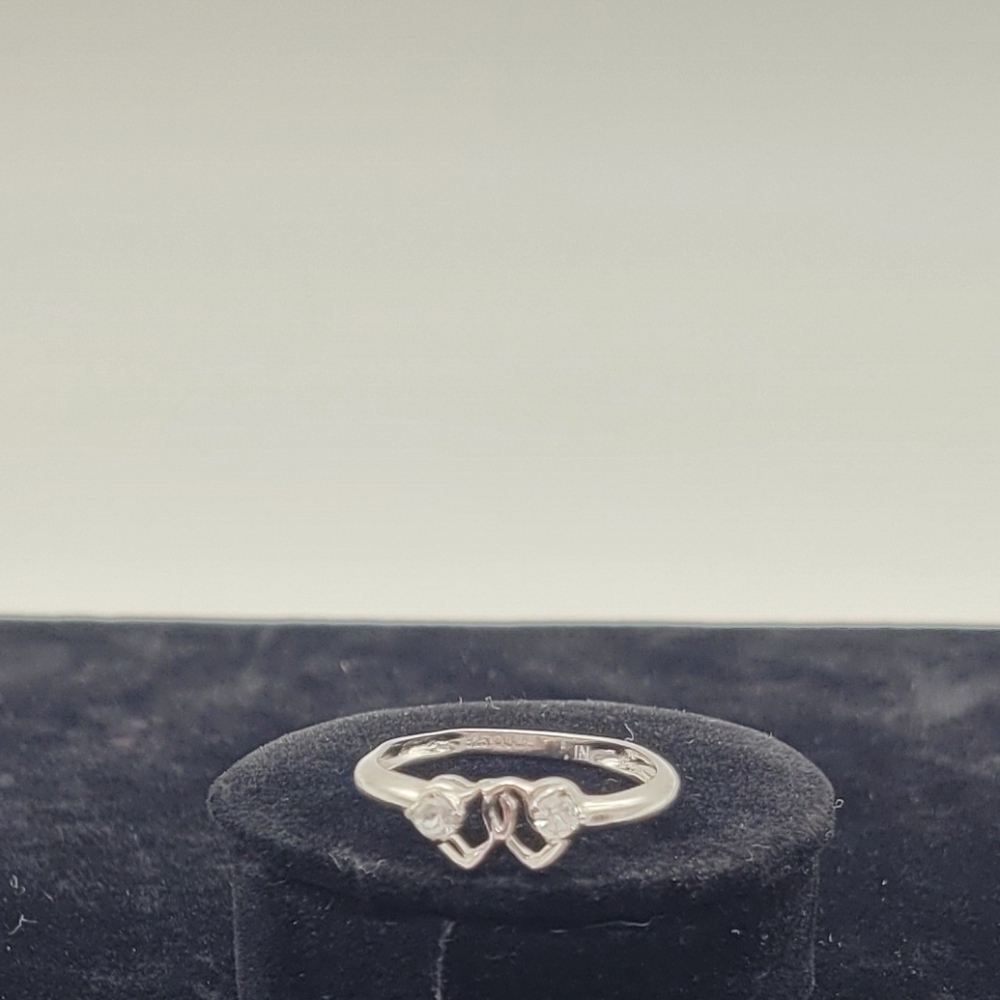 Cubic Zirconia Sterling Silver Double Heart Design Ring Size 7​​​